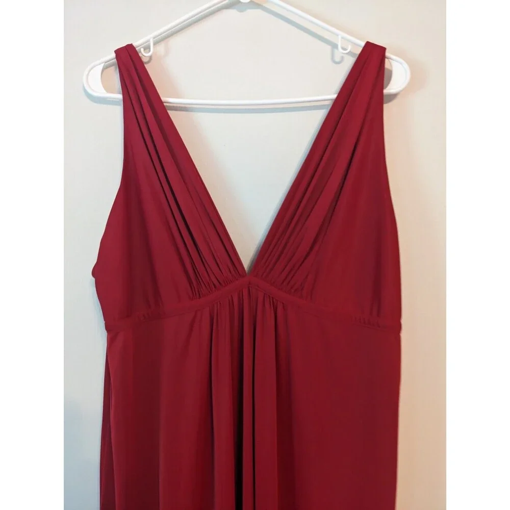 Natori Womens Maxi Long Satin Slip Dress Nightgown Red V Neck Size XL Romantic - Picture 2 of 4